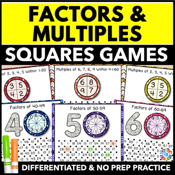 Preview of Finding Factors & Multiples Worksheet Dice Games Practice Review Activities