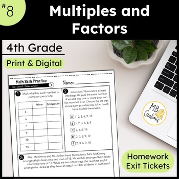 Preview of Factors, Multiples, Prime & Composite Number Worksheets L8 4th Grade iReady Math