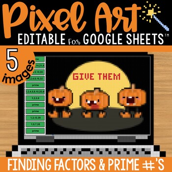Preview of Factors and Prime Numbers Pixel Art Math Practice Pumpkin Fall Theme