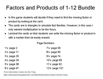 Preview of Factors and Products 1-12 Cards