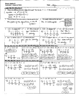 Factors and Zeros Worksheet, Answer Key and Bellwork by Math is Timeless