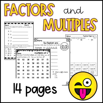 Factors and multiples no prep Emoji worksheets by Upper Grade Prieto