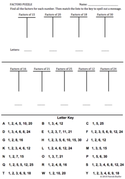 Preview of Factors math puzzle - Elementary - Finding factors of numbers to 30