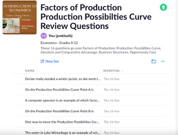 Preview of Factors of Production/ PPC, Absolute/Comparative Advantage 17 Questions Plickers