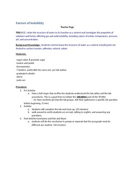 Preview of Factors of solubility Lab