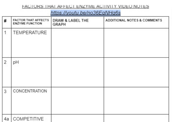 Preview of Factors that Affect Enzyme Function Video worksheet