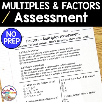 Preview of Factors and Multiples Quiz - 4.OA.4