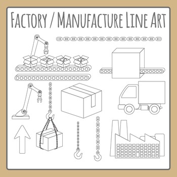 Preview of Factory / Manufacturing Making, Packing & Moving Production Line Clip Art BW