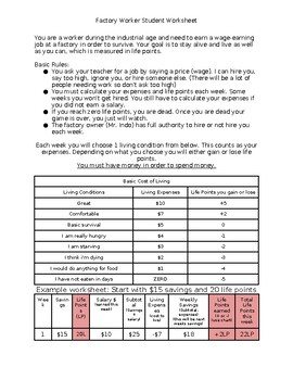 Preview of Factory Worker Simulation Student Worksheet