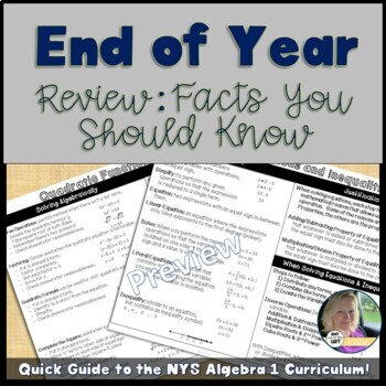 Preview of Facts You Should Know for Algebra 1 Regents Exam - NYS