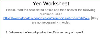 Preview of Facts about Yen Worksheet