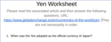 Facts about Yen Worksheet
