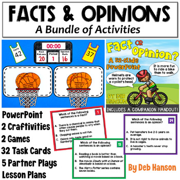 Preview of Facts and Opinions Bundle: Task Cards, Worksheets, Games, Craft Activities