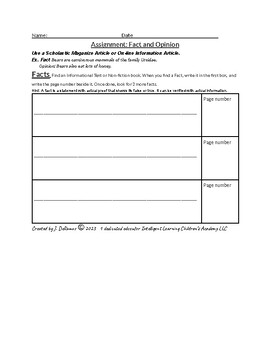 Preview of Facts and Opinions Worksheet