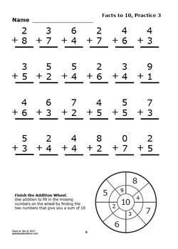 addition facts to 10 worksheets full color addition game