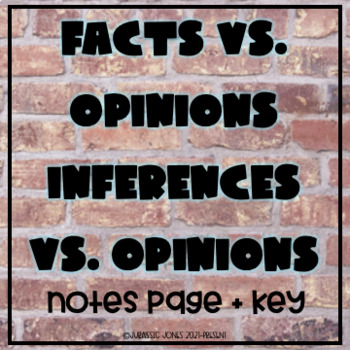 Preview of Facts vs. Opinions & Inferences vs.Opinions Notes