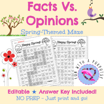 Preview of Facts vs. Opinions Maze | Spring Theme