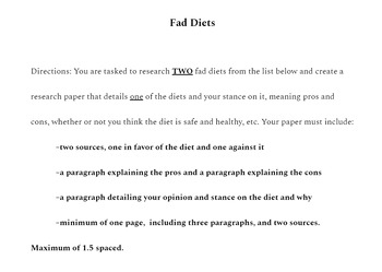 research papers on fad diet