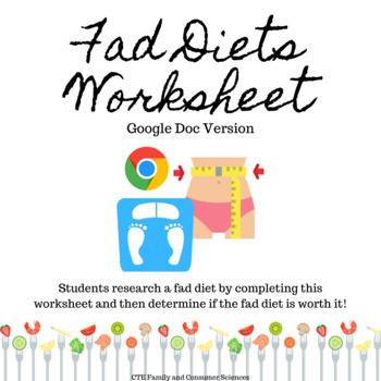 Preview of Fad Diets Worksheet - Google Doc (Nutrition, Culinary, Health or related course)