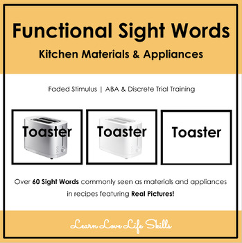 Preview of Faded Stimulus Functional Sight Words | Kitchen Items | ABA & Discrete Trials