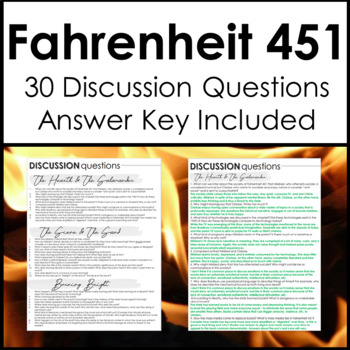 Preview of Fahrenheit 451 - 30 Discussion Questions and Answer Key