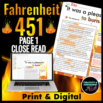 Preview of Fahrenheit 451 Close Read Pre-Reading Activity Lesson for Page 1 Chapter 1