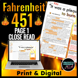 Fahrenheit 451 Close Read Pre-Reading Activity Lesson for 