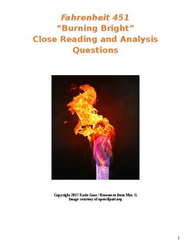 Preview of Fahrenheit 451 Part 3 Close Reading / Analysis Text-dependent Questions