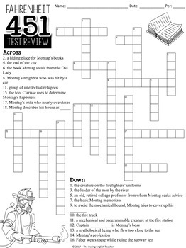 Fahrenheit 451 Review Crossword Puzzle with Answer Key TpT