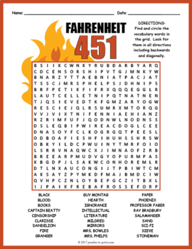 Fahrenheit 451 Word Search Puzzle by Puzzles to Print | TpT
