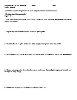 Preview of Fahrenheit 451 by Ray Bradbury Guided Reading Worksheets by MrsNick