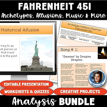 Preview of Fahrenheit 451 Ray Bradbury Analysis Unit Bundle - Allusions, Archetypes, Music