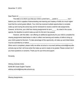 Preview of Failure Notification and Student Work Request Parent Letter