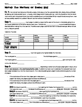 Preview of Discrete Math - Fair Division Notes: Method of Sealed Bids