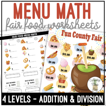 Preview of Fair Food Menu Math Addition & Division Worksheets
