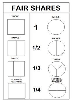 Preview of Fair Shares Whole, Half, Thirds and Fourths