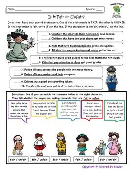 Fairness Worksheet / Test (Is it fair or unfair?) (Is it just or Unjust)