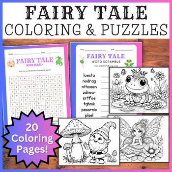 Preview of Fairy Tale Activities BUNDLE 20 Coloring Pages & Puzzles -Fantasy Princess Party