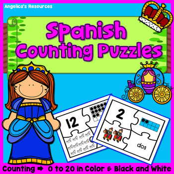 Preview of Fairy Tale Counting to 20 | Numbers in Spanish Puzzles Math Worksheets | Trace