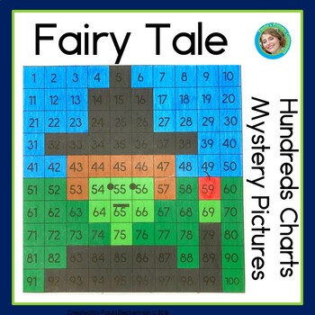 Preview of Fairy Tale 100s Chart Mystery Pictures Blank and Numbered 100 Charts Coloring