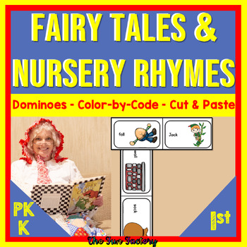 Preview of Fairy Tale  Nursery Rhyme Activities Rhyming Dominoes - Color by Code Worksheets