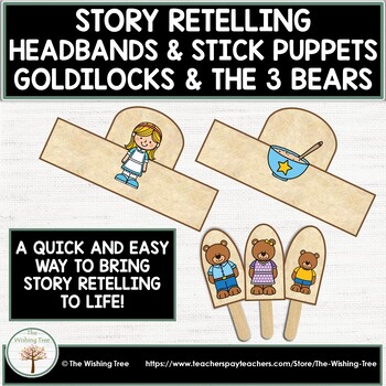 Preview of Fairy Tale Story Retelling Goldilocks Headbands and Stick Puppets