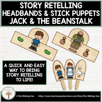 Preview of Fairy Tale Story Retelling Jack and the Beanstalk Headbands and Stick Puppets