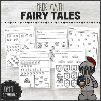 Preview of Fairy Tale Theme Worksheets - Math Practice - Counting Numbers 1-10 - PreK or K