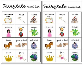 Preview of Fairy Tale Vocabulary and Character List