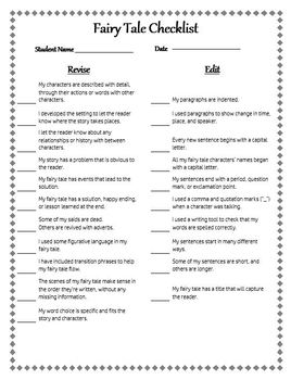 Preview of Writing Workshop -- Adapted Fairy Tale Writing Checklist -- Editable