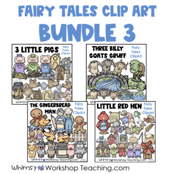 Preview of Fairy Tales Clip Art Mini-Bundle 3 (Gingerbread Man, BillyGoats, Red Hen, 3 Pigs