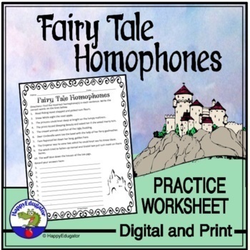 Preview of Fairy Tales Homophones Worksheets with Easel Activity and Easel Assessment