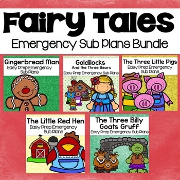 Preview of Kindergarten Emergency Sub Plans Fairy Tale Bundle