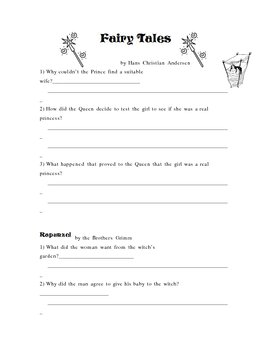 Preview of Fairy Tales Test/Comprehension Worksheet